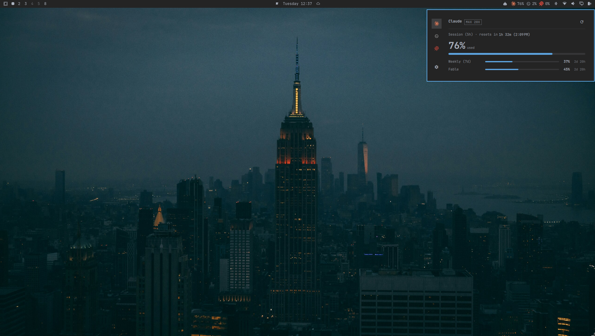 Agent Bar popup open over the Omarchy desktop
