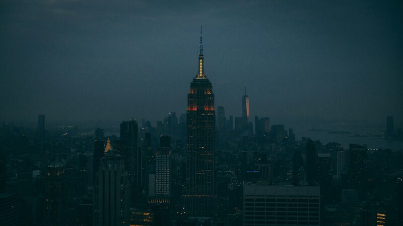 City skyline at dusk