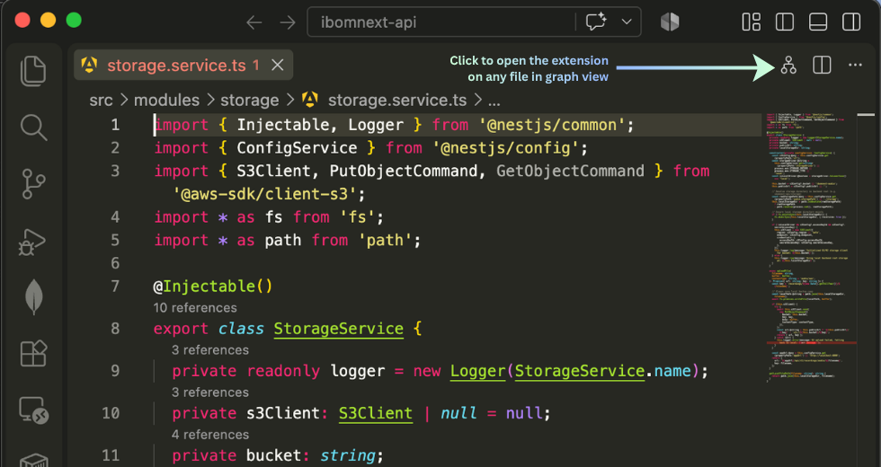 Click the Code Graph View icon in the activity bar to get started