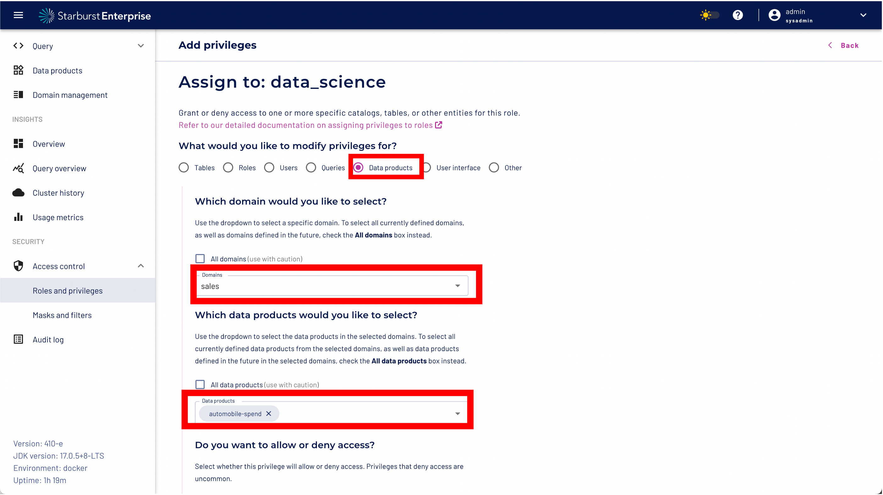 Add Data Procduct privileges to the data_science role