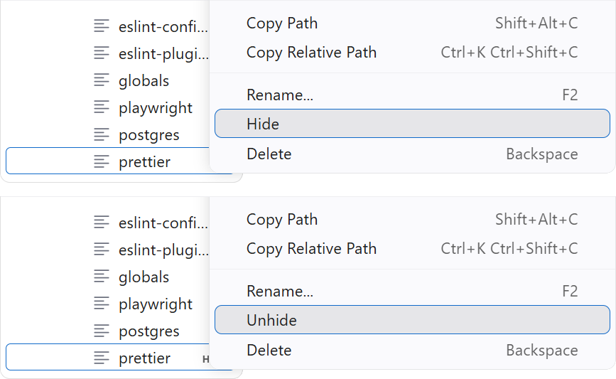 Hide and Unhide entries in the Explorer context menu