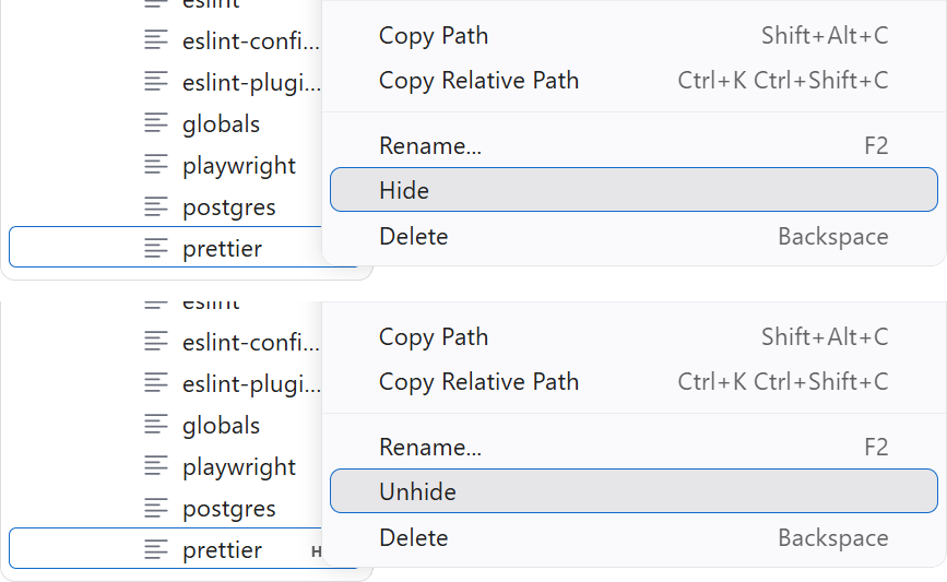 Hide and Unhide entries in the Explorer context menu