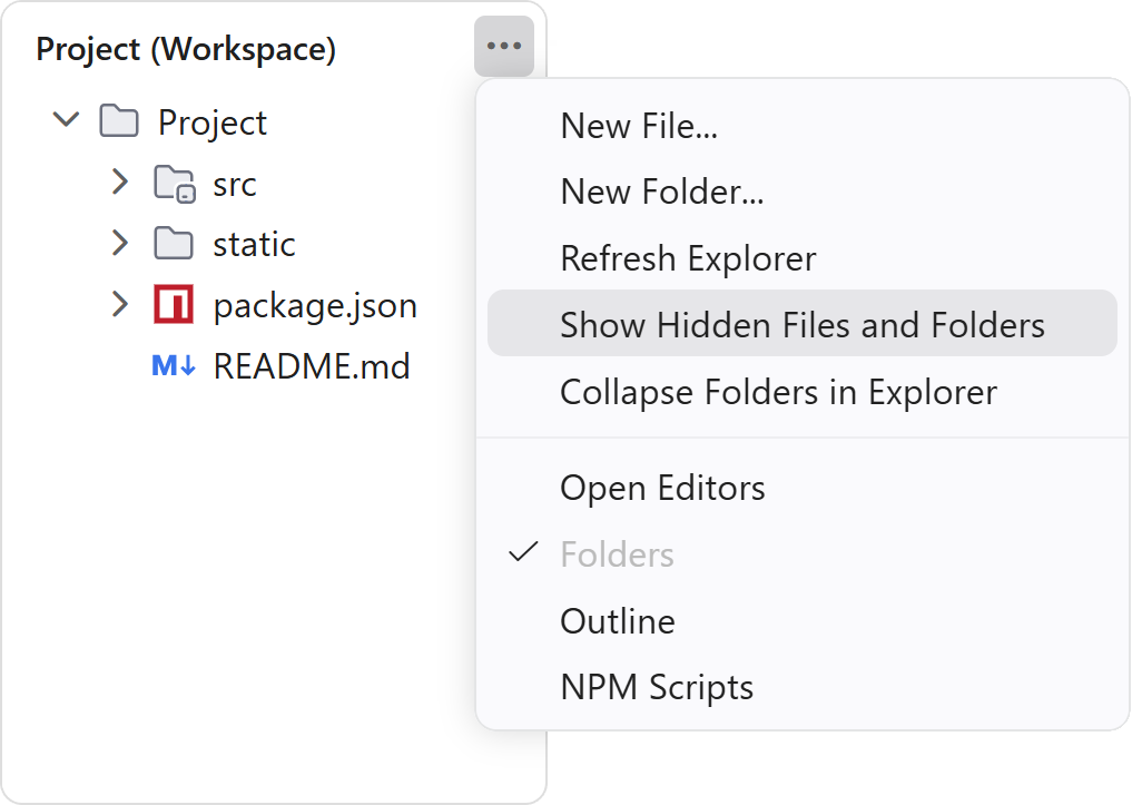 Show Hidden Files and Folders entry in the Explorer "..." menu