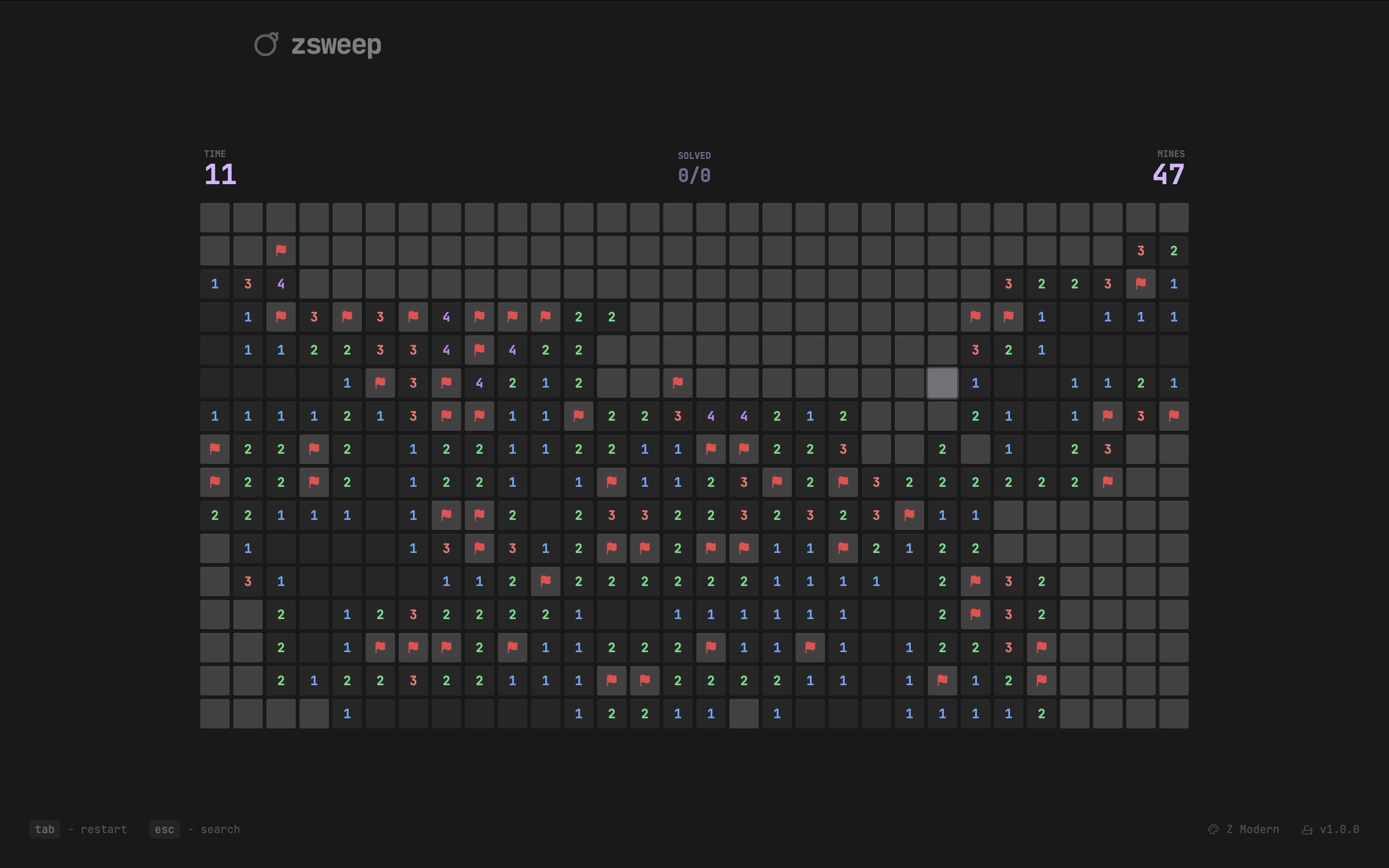Show HN: Zsweep – A Vim-optimized Minesweeper built with SvelteKit