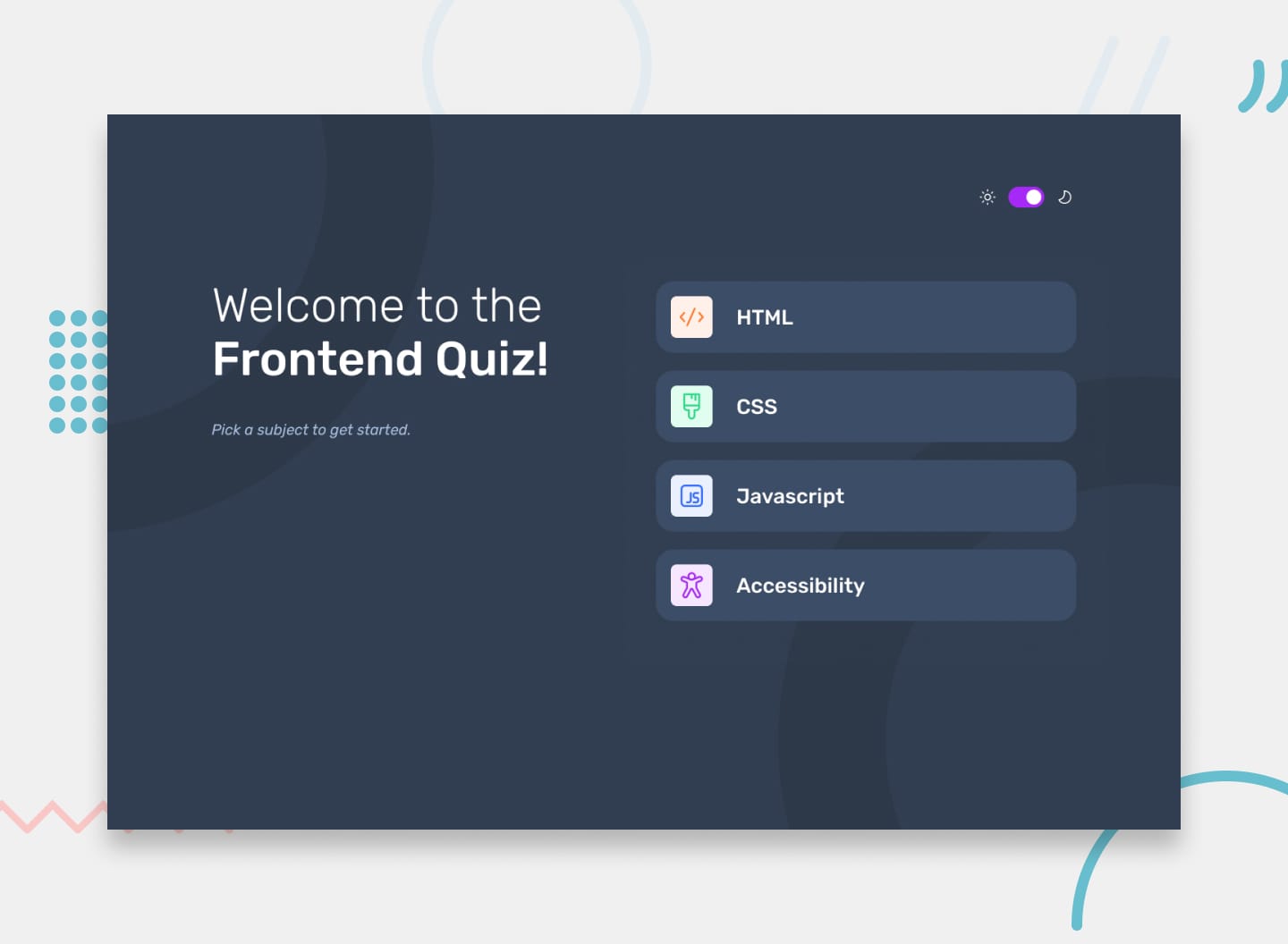 Design preview for the Frontend quiz app coding challenge