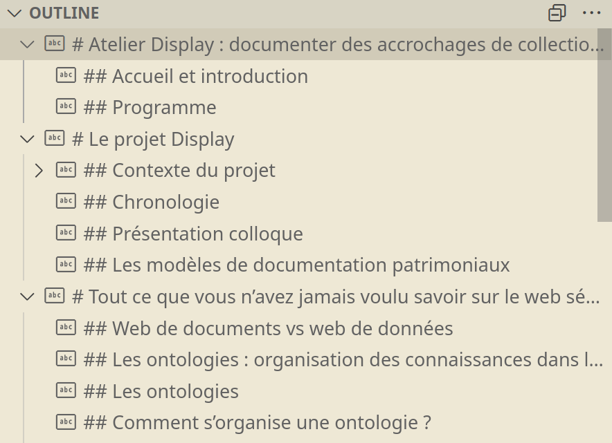 Les titres de niveau 1 indiquent les colonnes de diapositives, tandis que les titres de niveau 2 indiquent les diapositives.