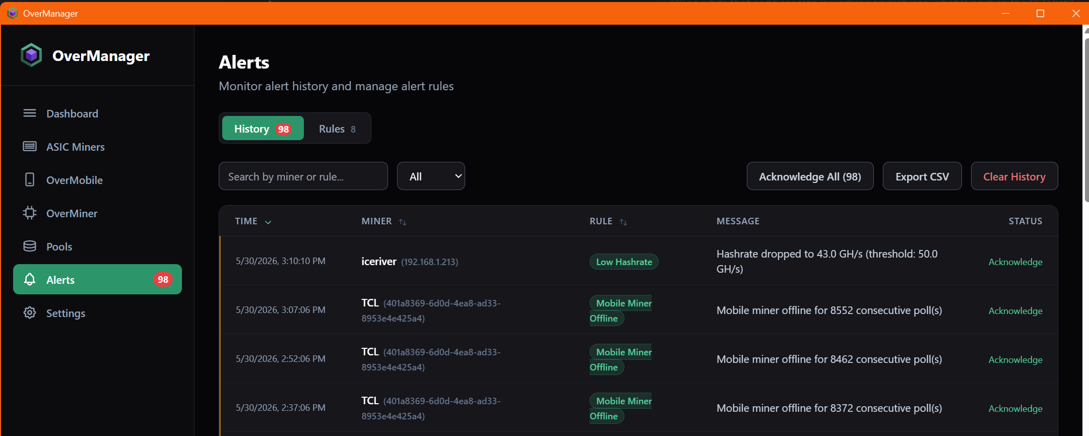 OverManager Alert Page