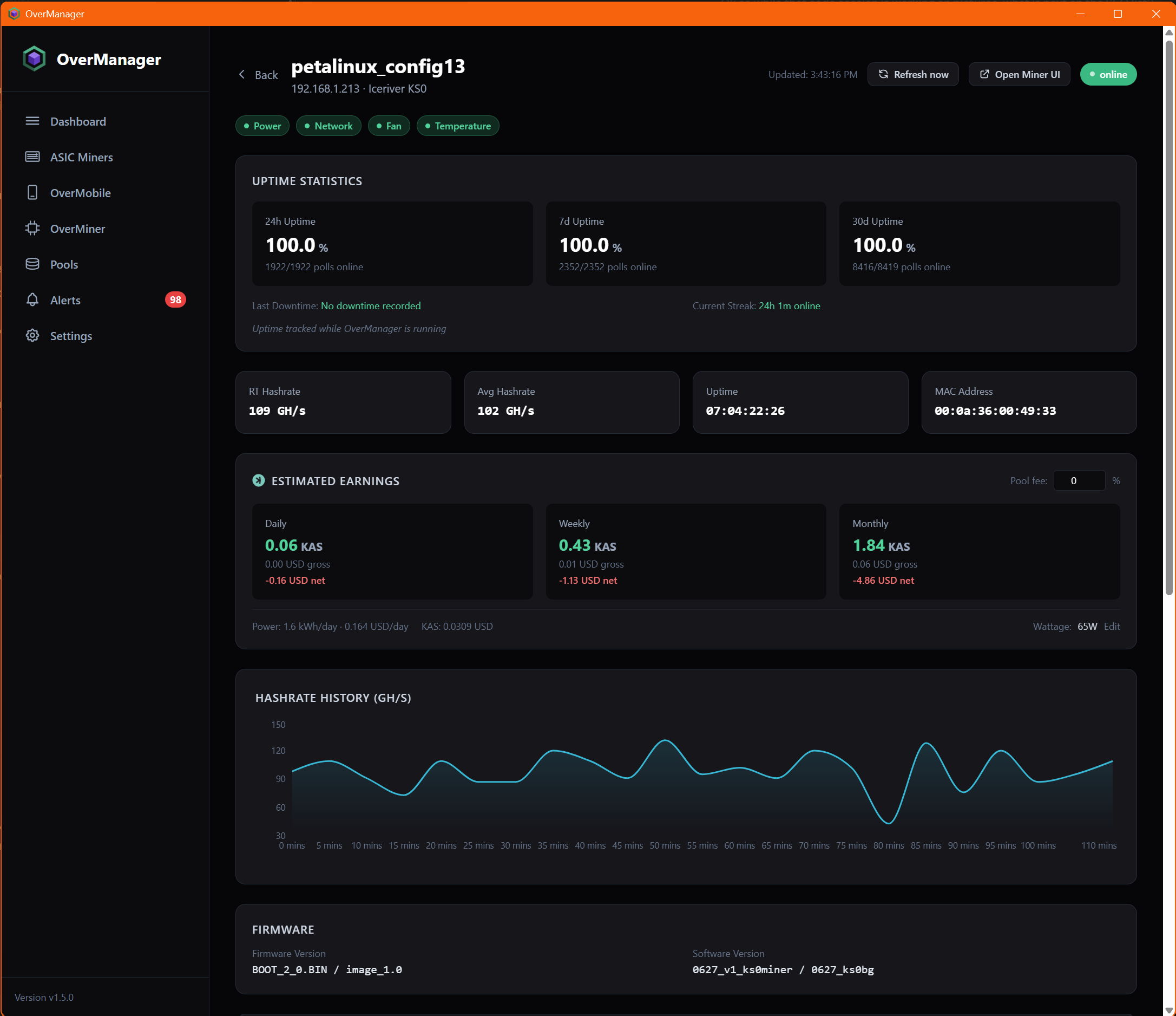 OverManager Miner Detail Page