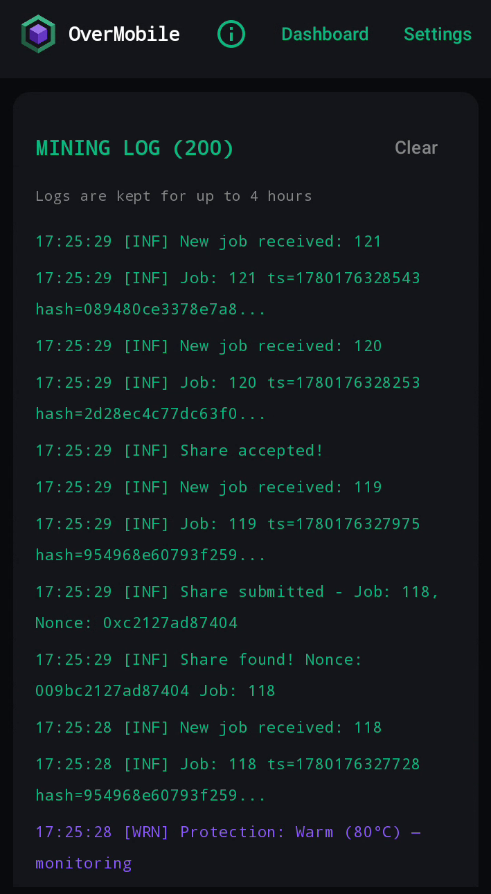OverMobile Mining Log