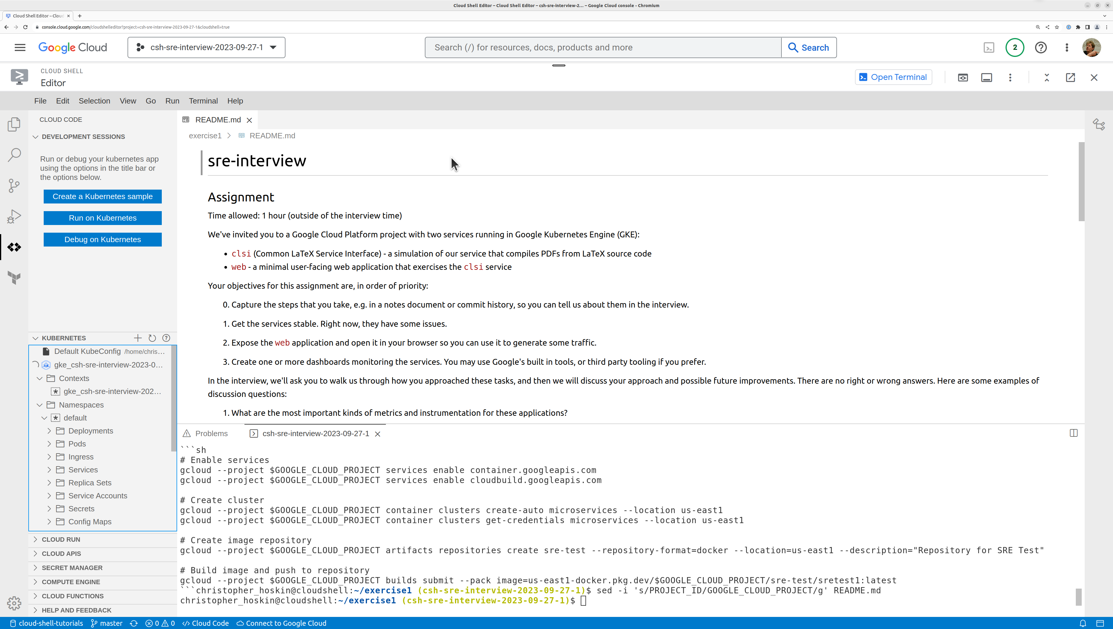 The assignment in Cloud Shell Editor