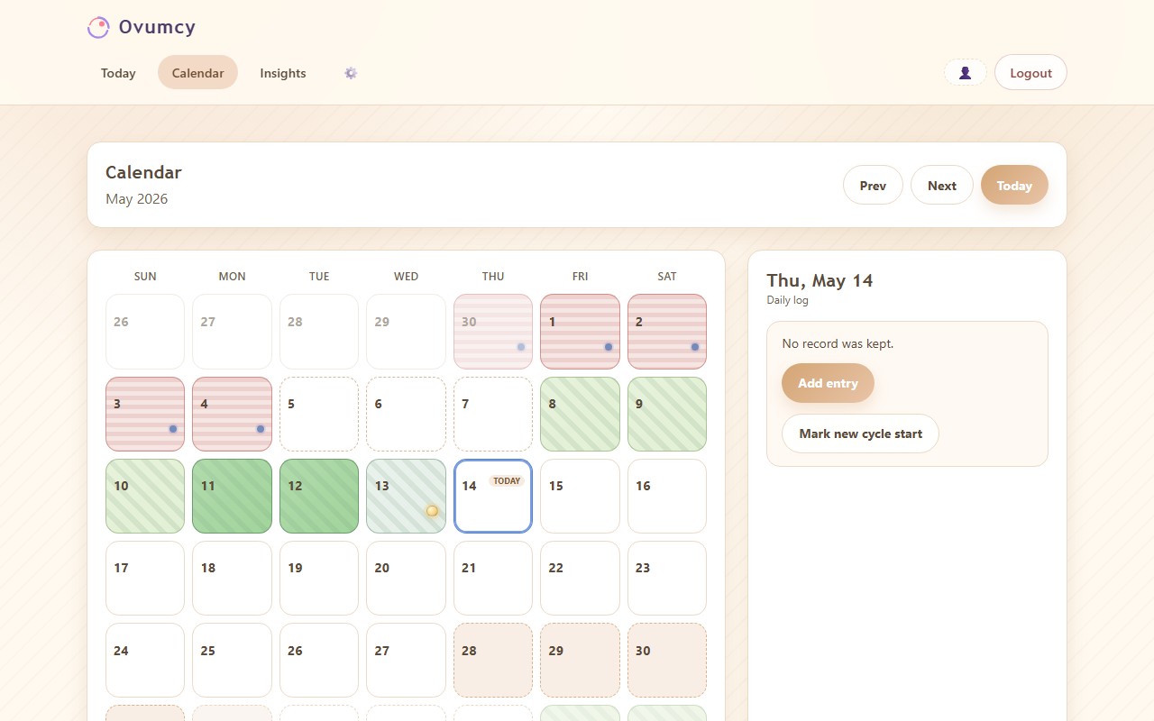 Ovumcy calendar screen