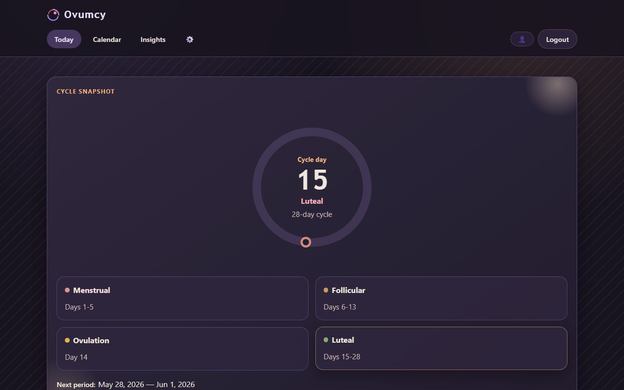Ovumcy dark theme screen