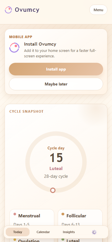 Ovumcy mobile install prompt