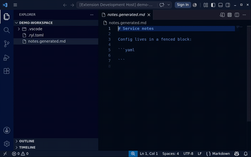 ryl linting YAML embedded in a Markdown file