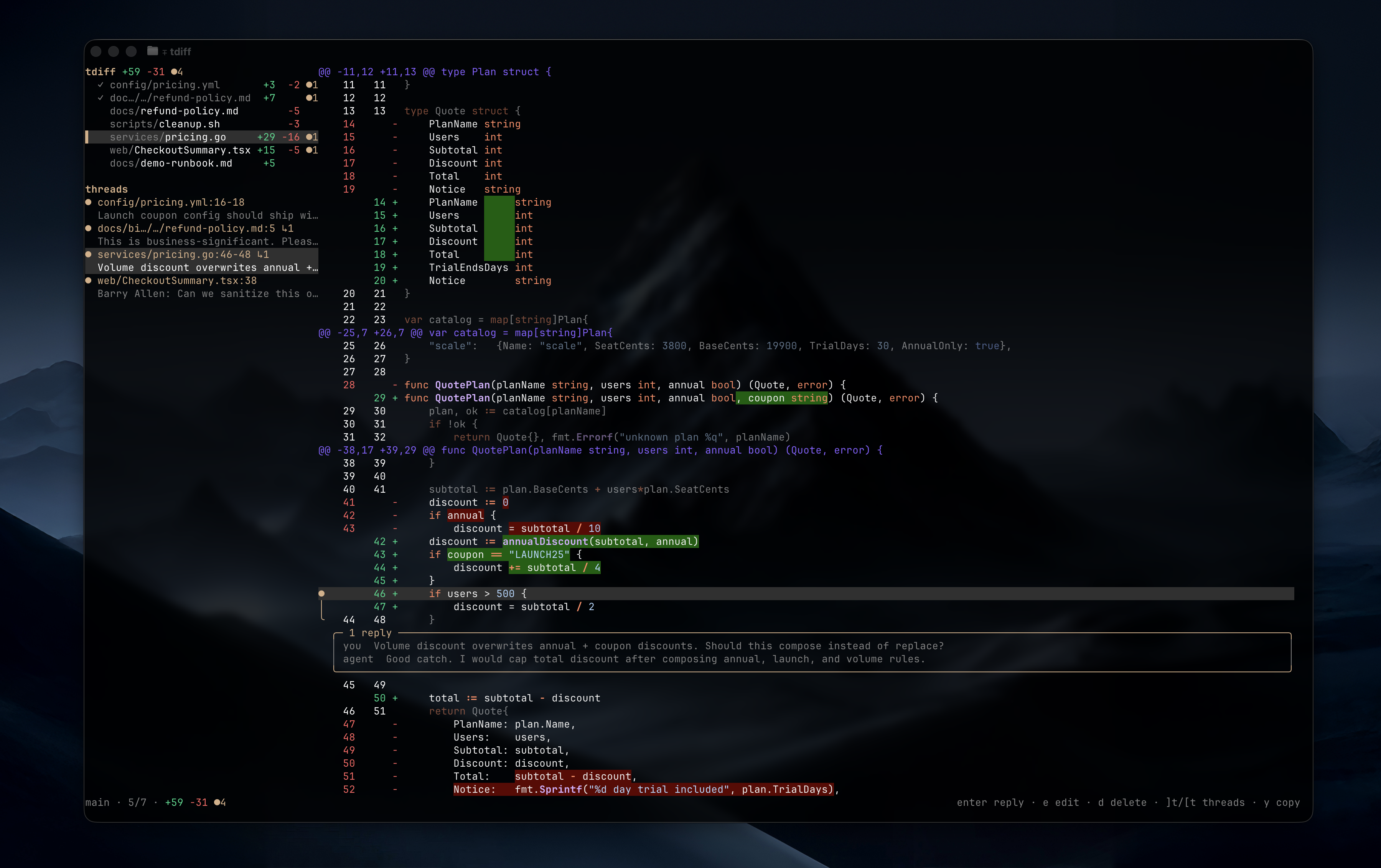 tdiff terminal diff review UI