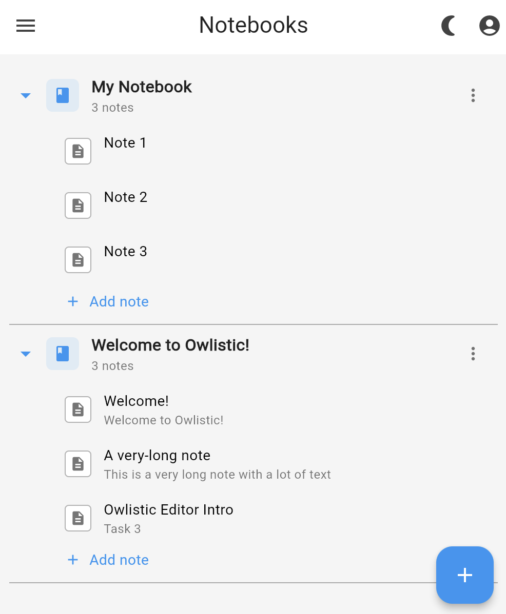 Notebooks Screen