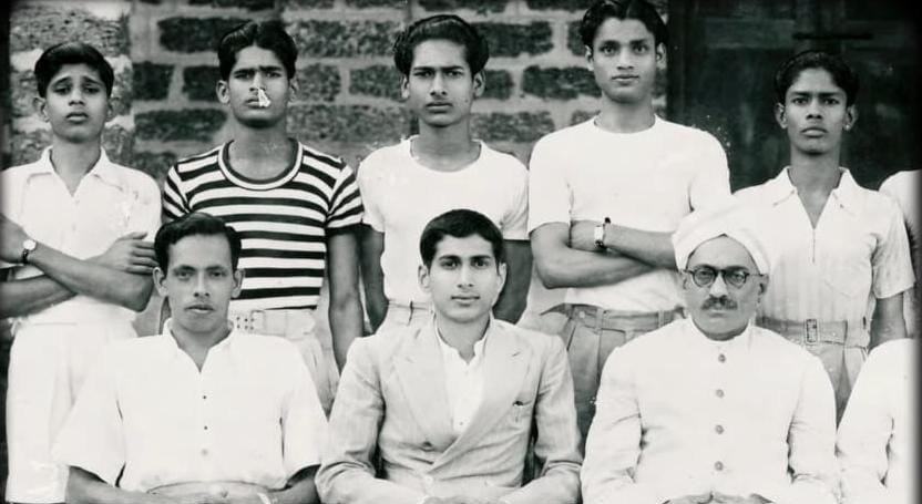 Narayana Bhat with his students and fellow teachers outside the school