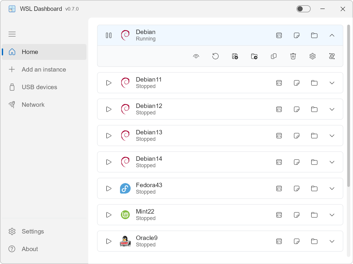 WSL Dashboard 主界面