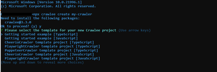 npx create Crawlee project