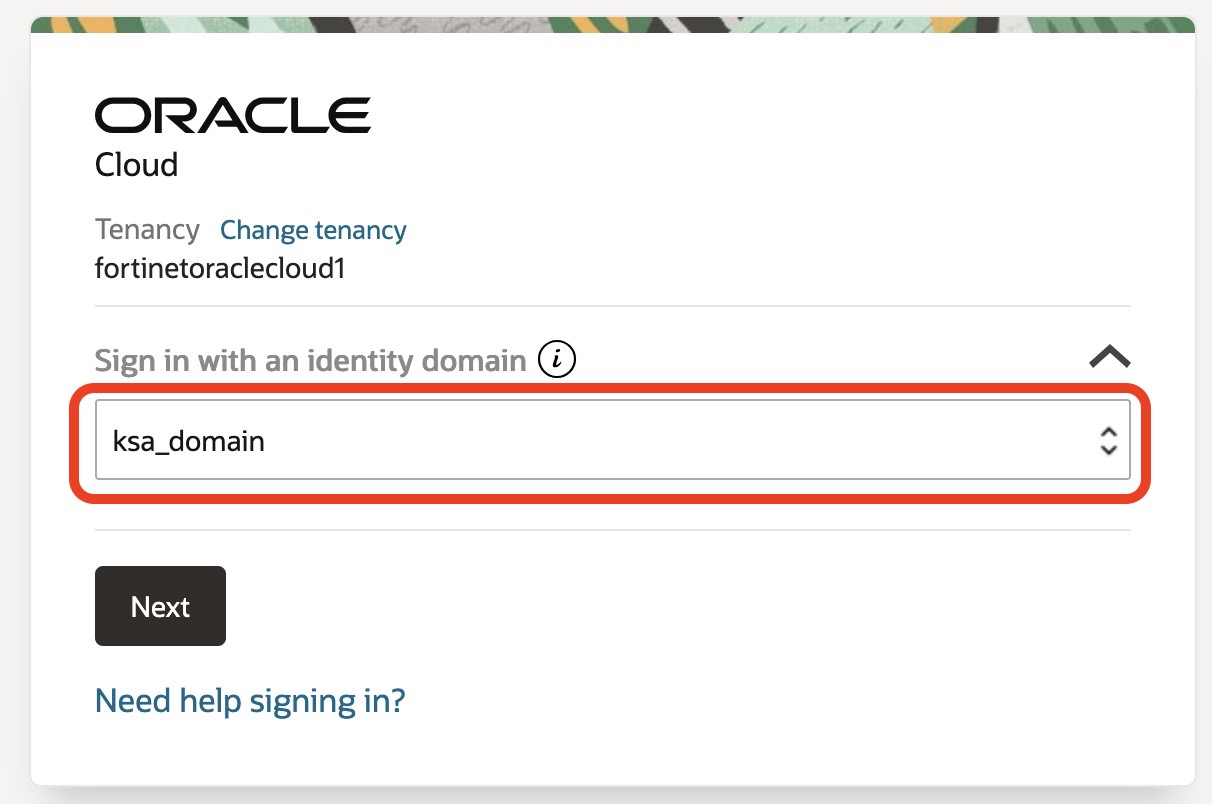 Select OCI Identity Domain