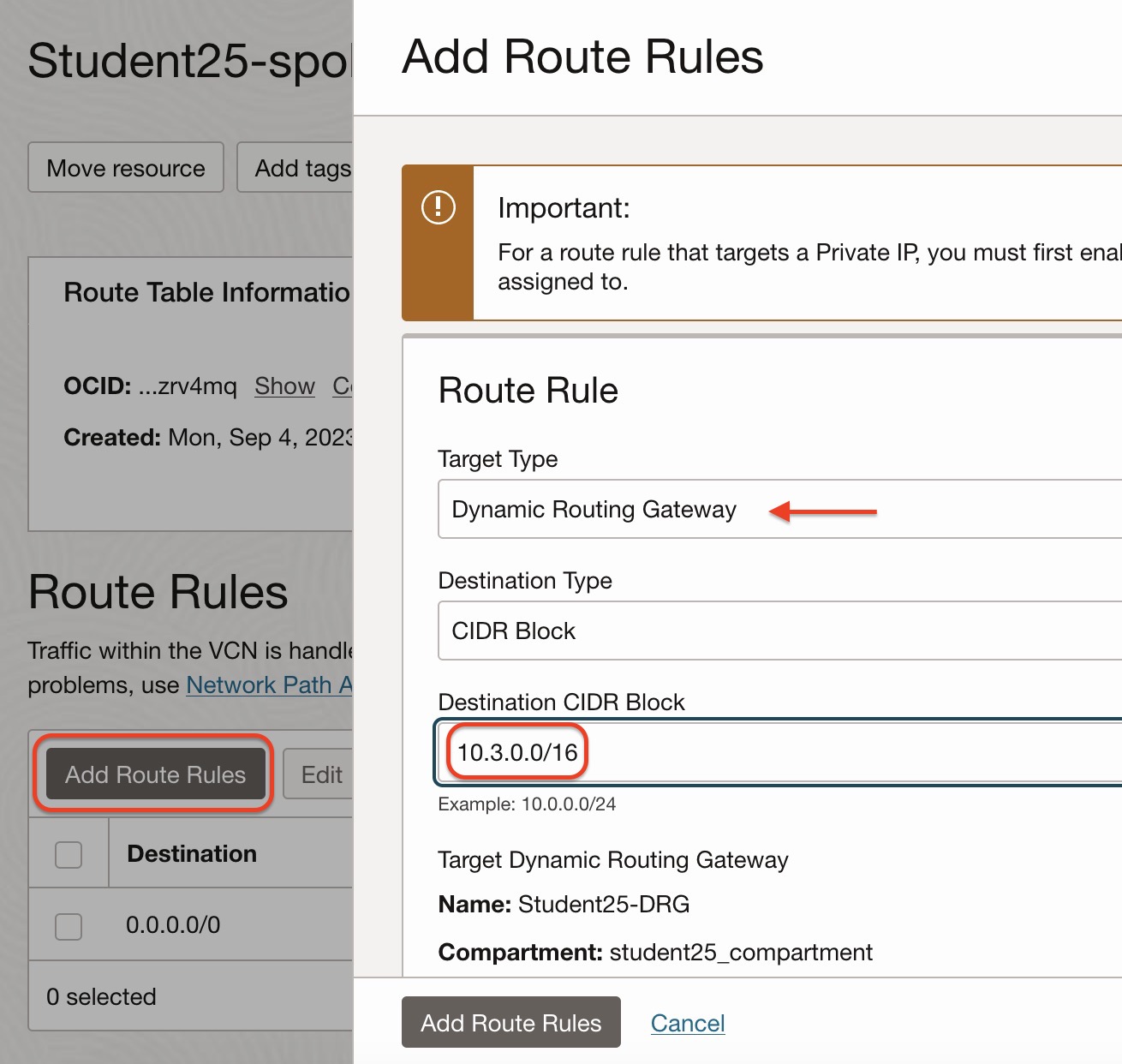 Create DRG Route Tables