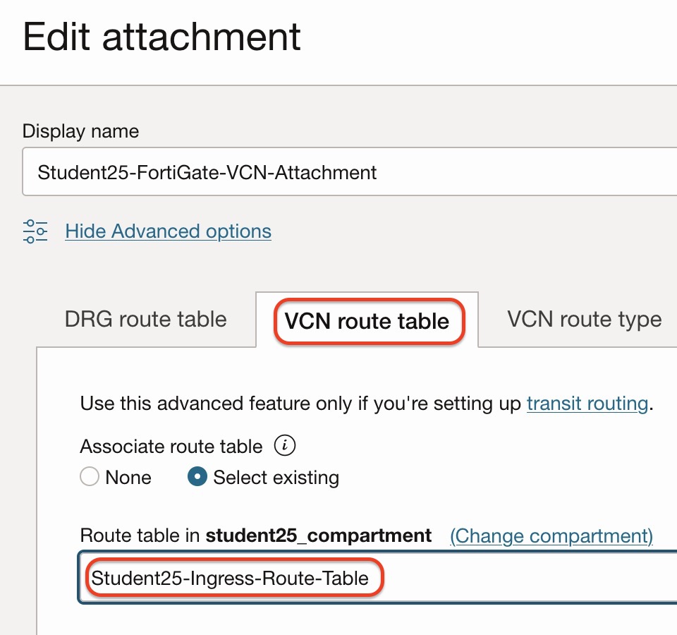 Apply Ingress Route Table to Hub VCN DRG Attachment