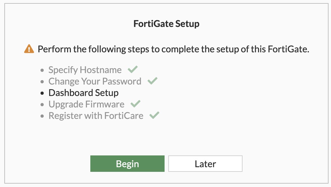 FortiGate setup screen