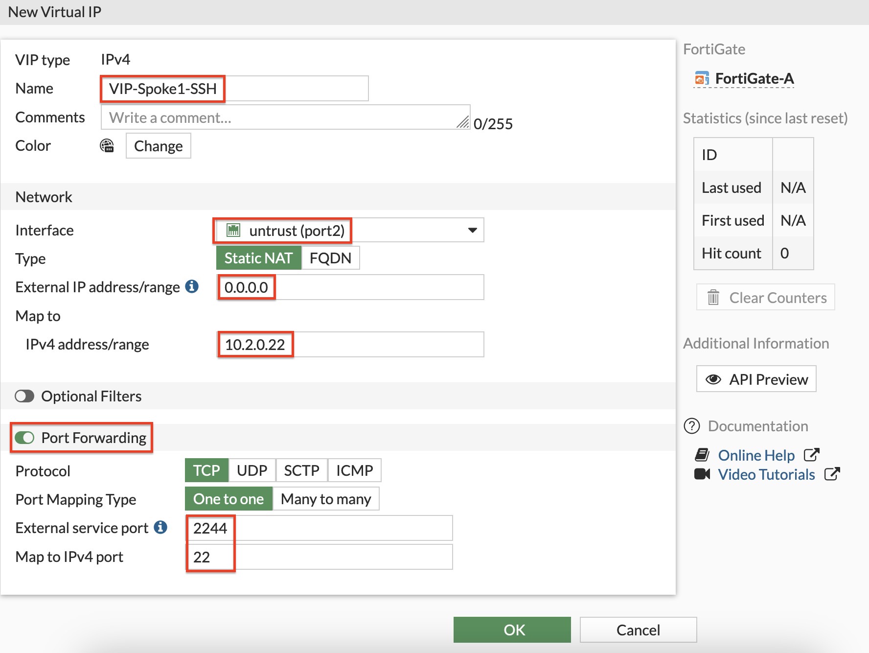 Create VIP for Spoke1 VM SSH access