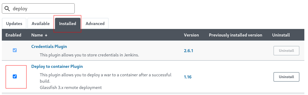 Plugin: Deploy to container must be installed and enabled