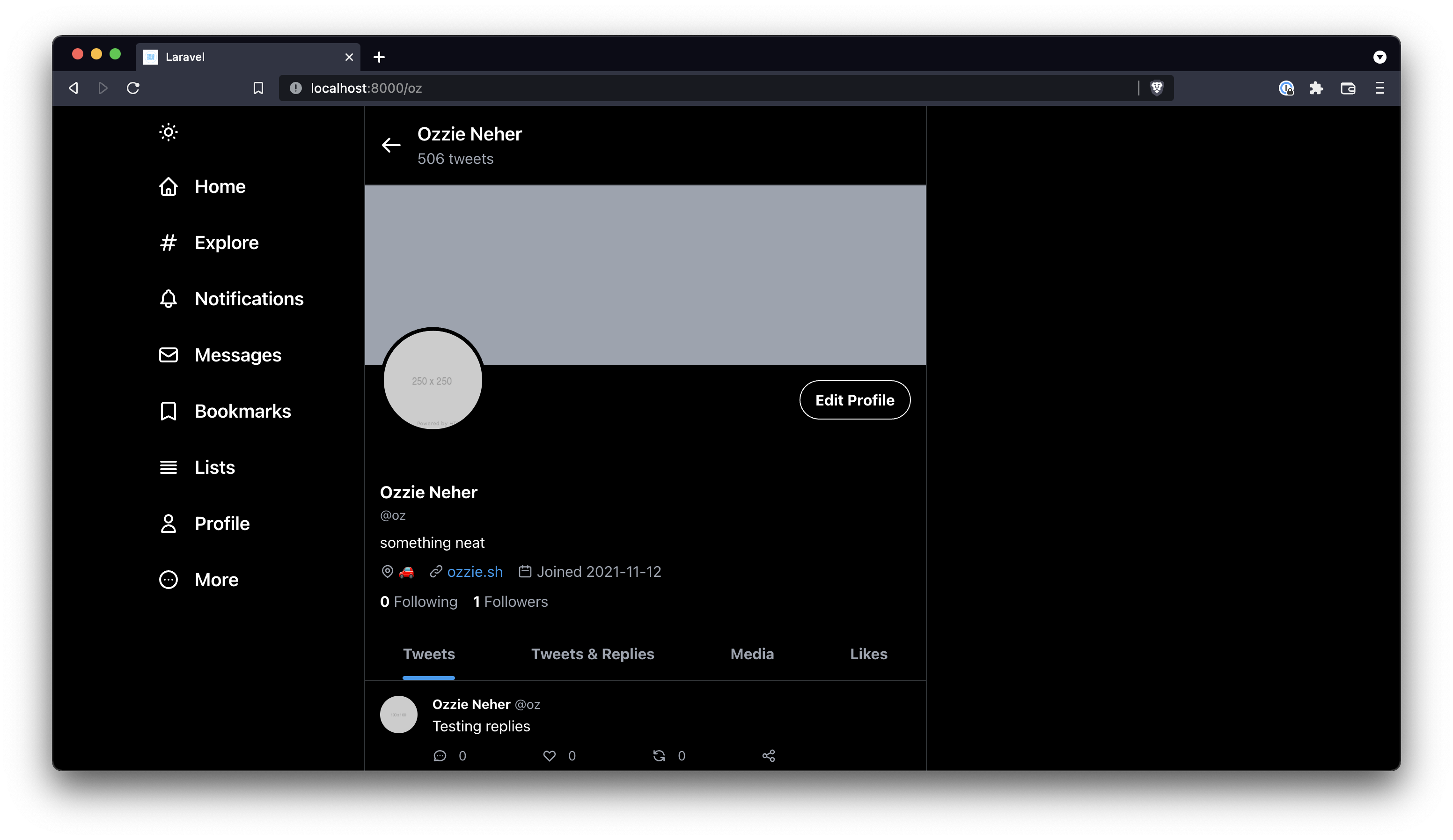 Screenshot of a profile