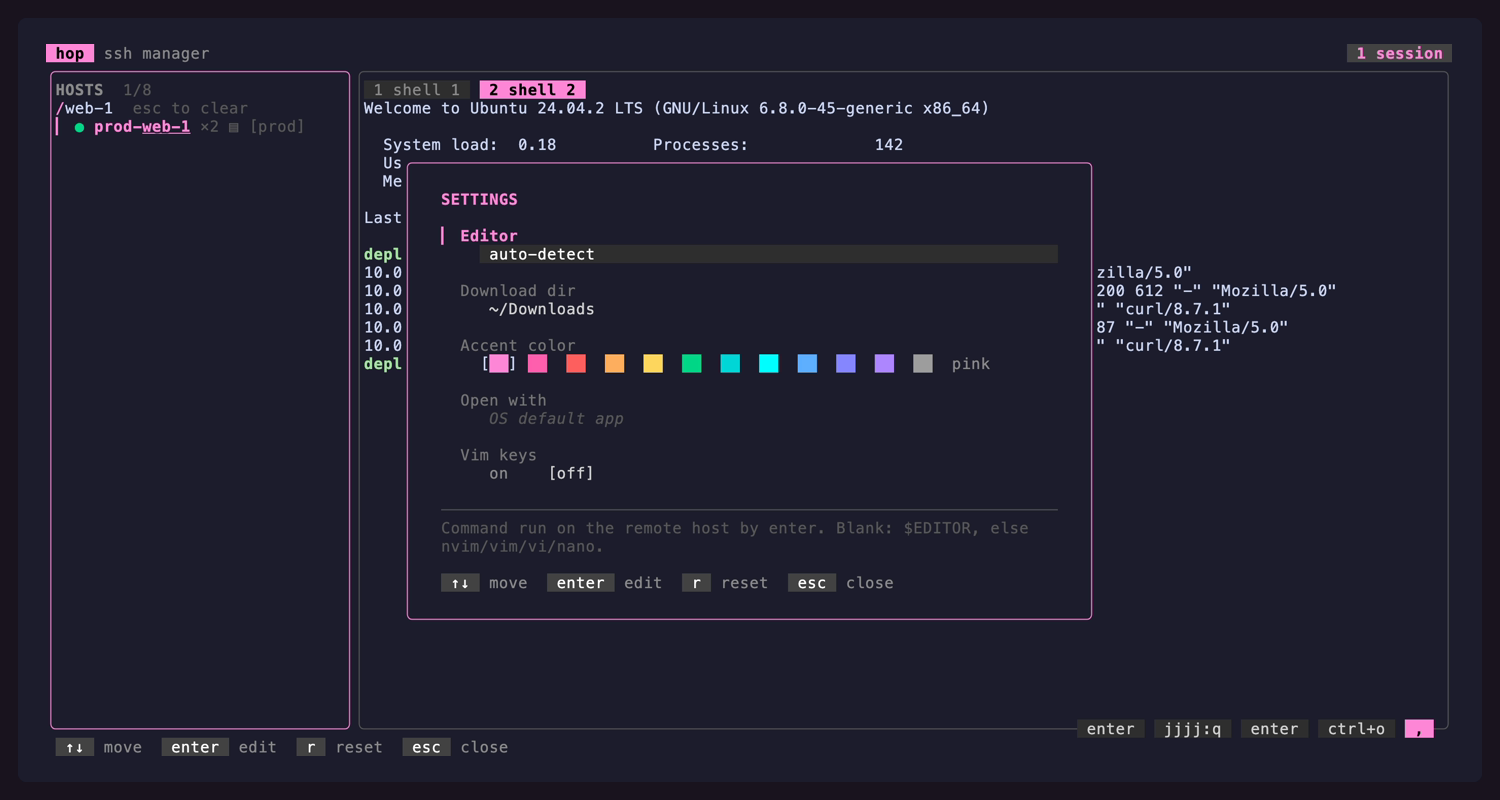 The settings popover