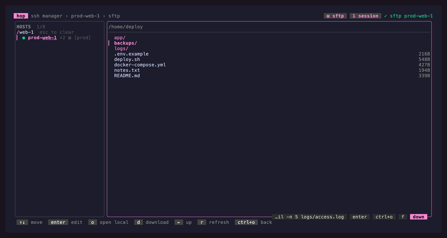 The SFTP file browser