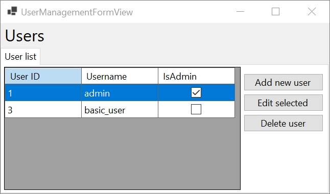 User management view