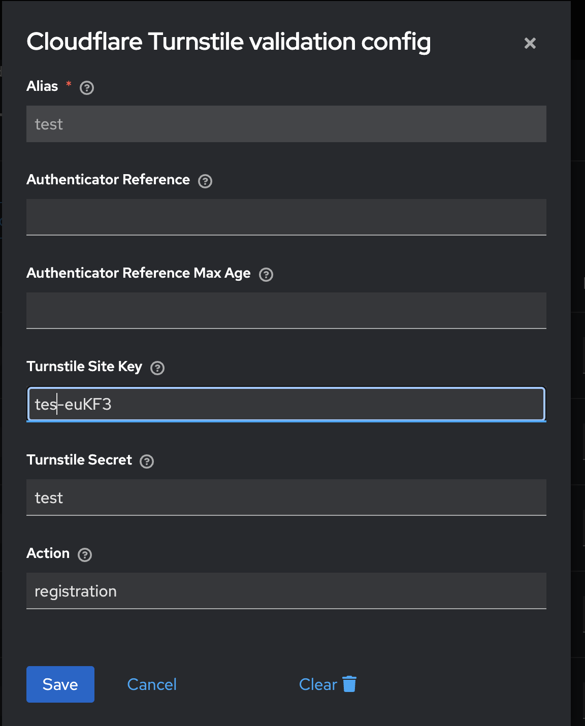 Cloudflare Turnstile authenticator configuration