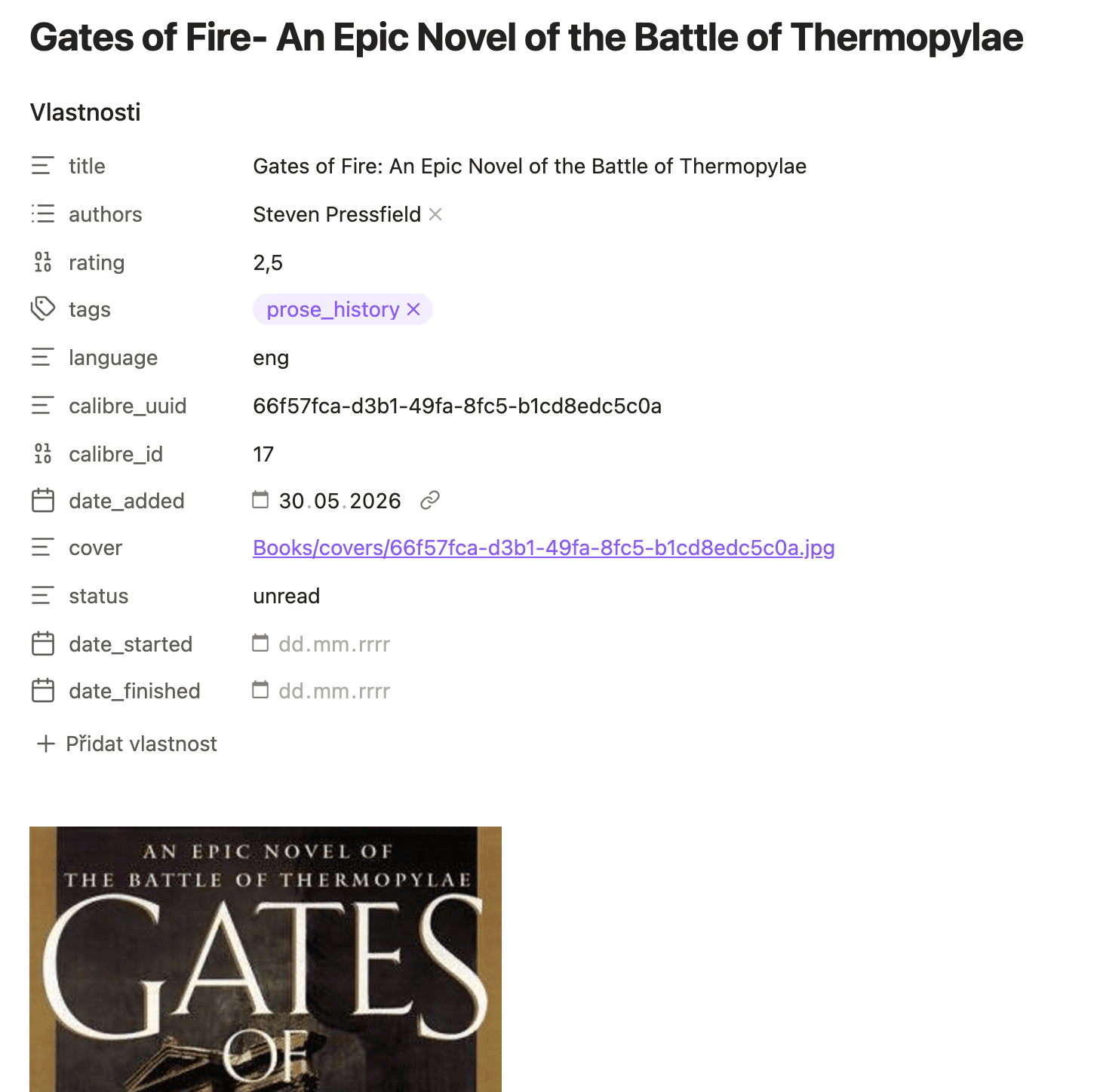 Imported book note with cover, metadata and highlights