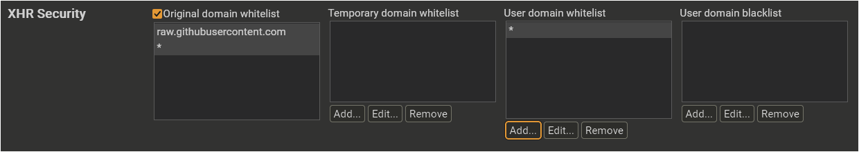 XHR Security Settings