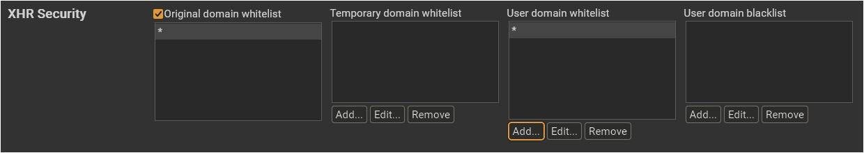 XHR Security Settings