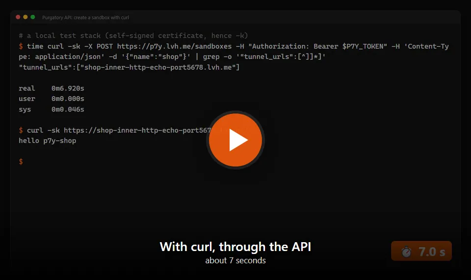 Creating a sandbox with curl and calling its app, in real time: about 7 seconds