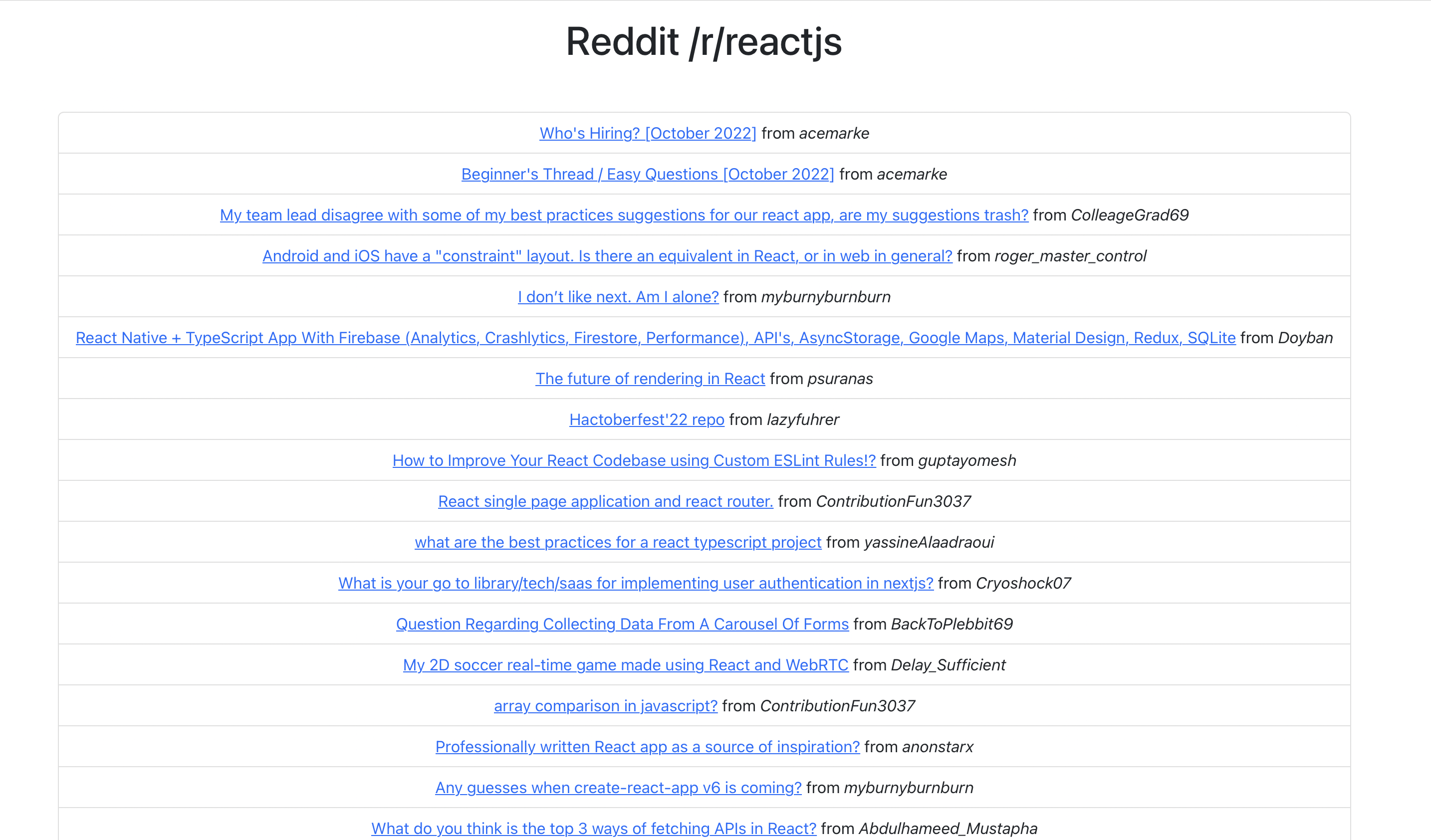 Reddit Posts retriever - Homepage example
