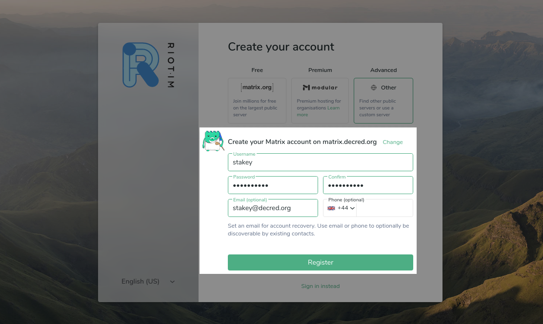 Create account