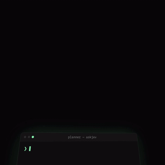 An agent asks askjev five questions in a terminal and gets probabilities back