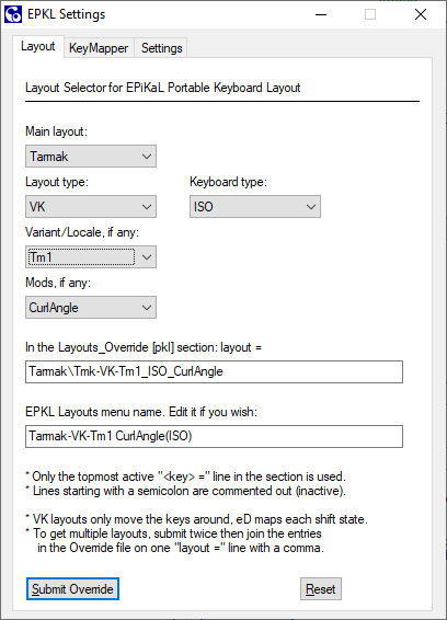 EPKL layout dialog