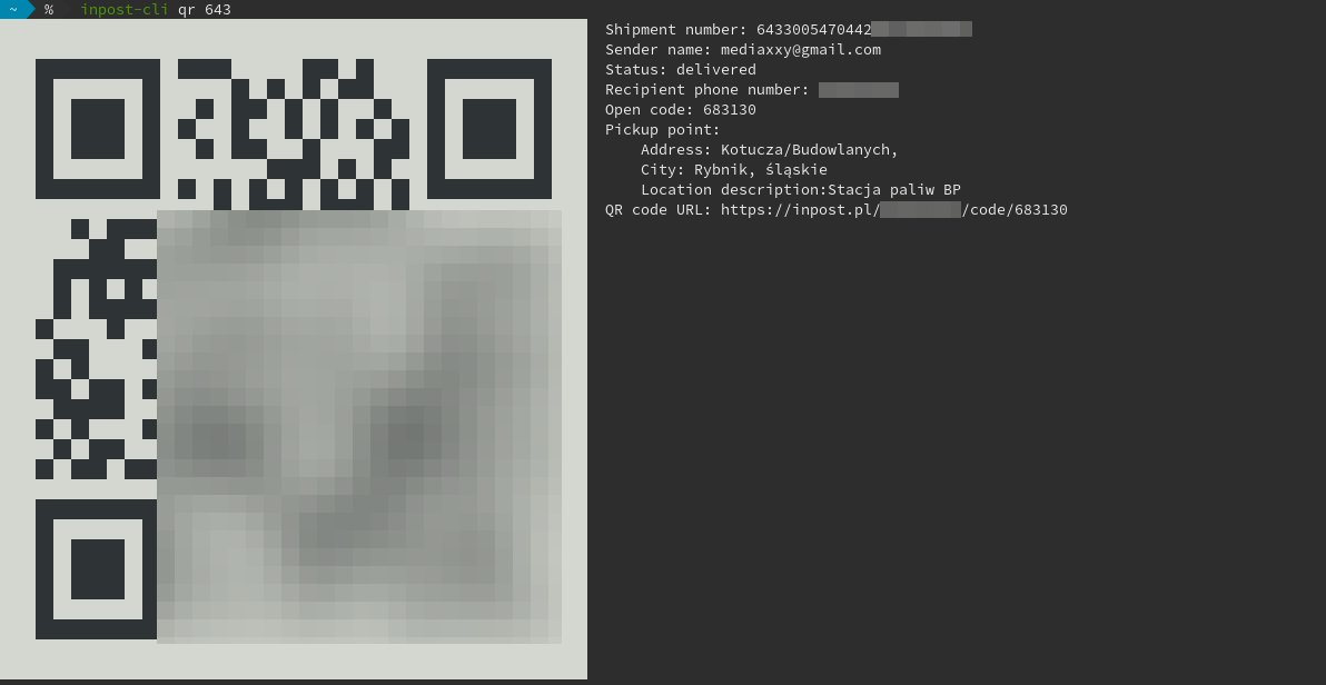A screenshot showing the terminal outpout of the previous command, including a QR code