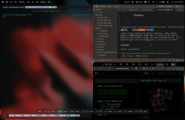 Tessera demo — tiling, tabs, and modal keys