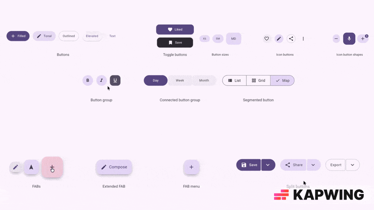 Actions — buttons, FABs, and button groups