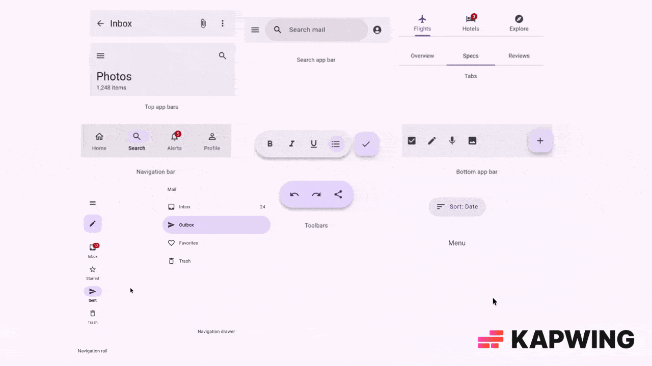 Navigation — app bars, tabs, nav bar, and toolbars