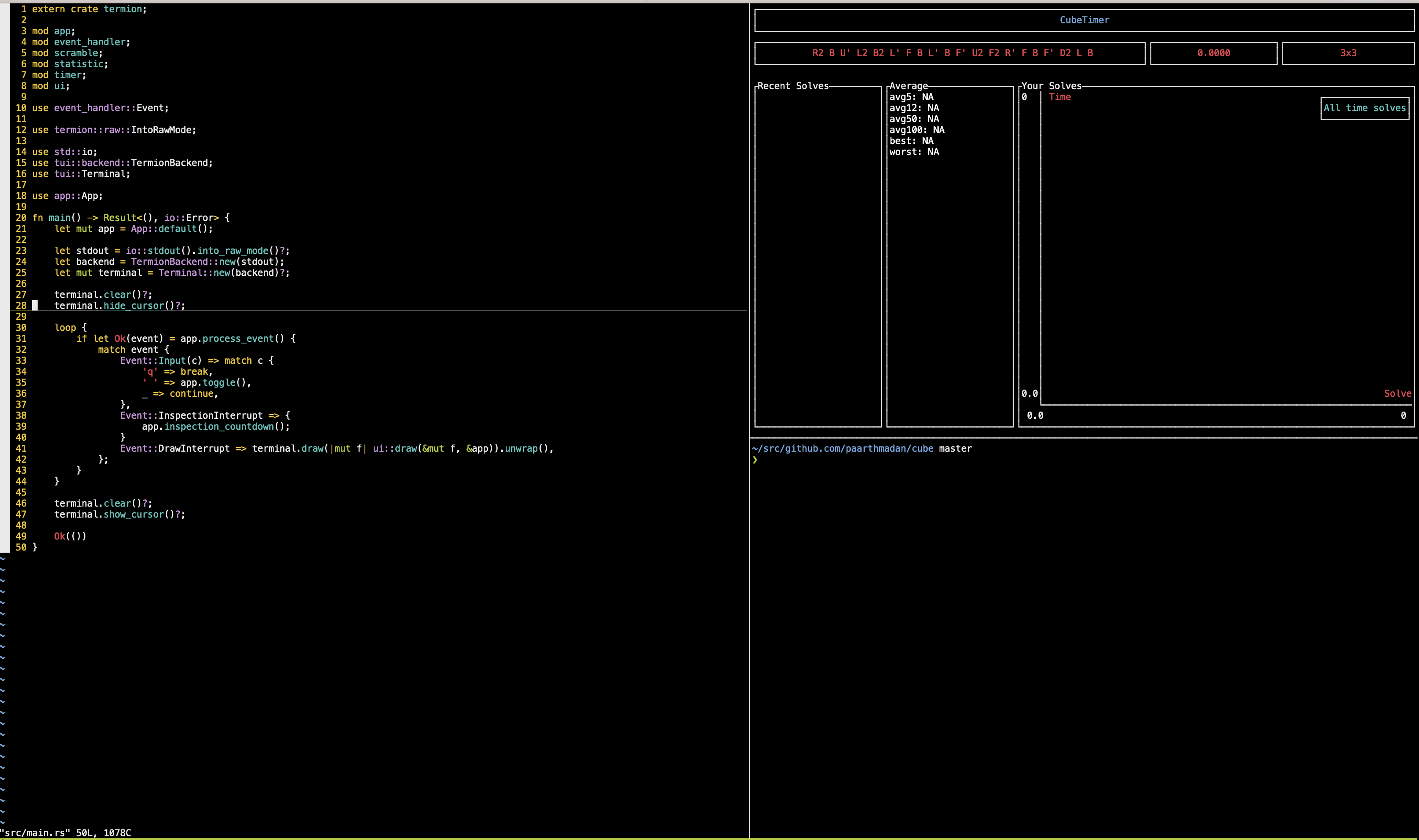 Cube demo in larger TMUX session