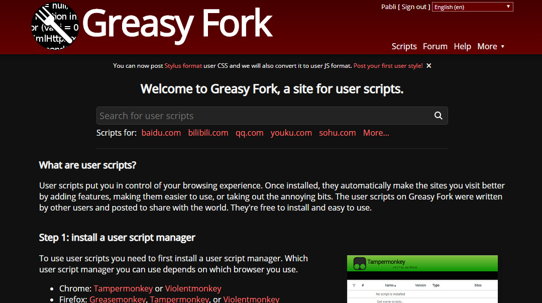 Screenshot GreasyFork