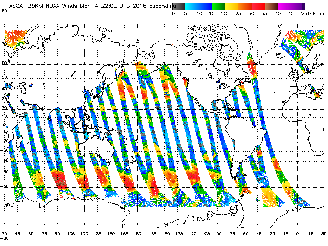 Ejemplo de las observaciones del satelite Metop A (ASCAT)