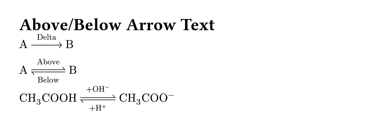 above and below text on an arrow can be typed next to the arrow.